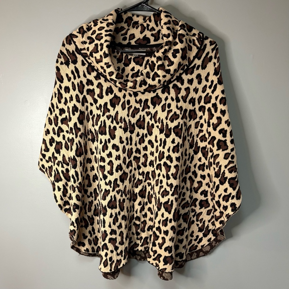 Fever | Leopard Animal Print Cowl Neck Oversized‎ Trendy Sweater Poncho Size S/M